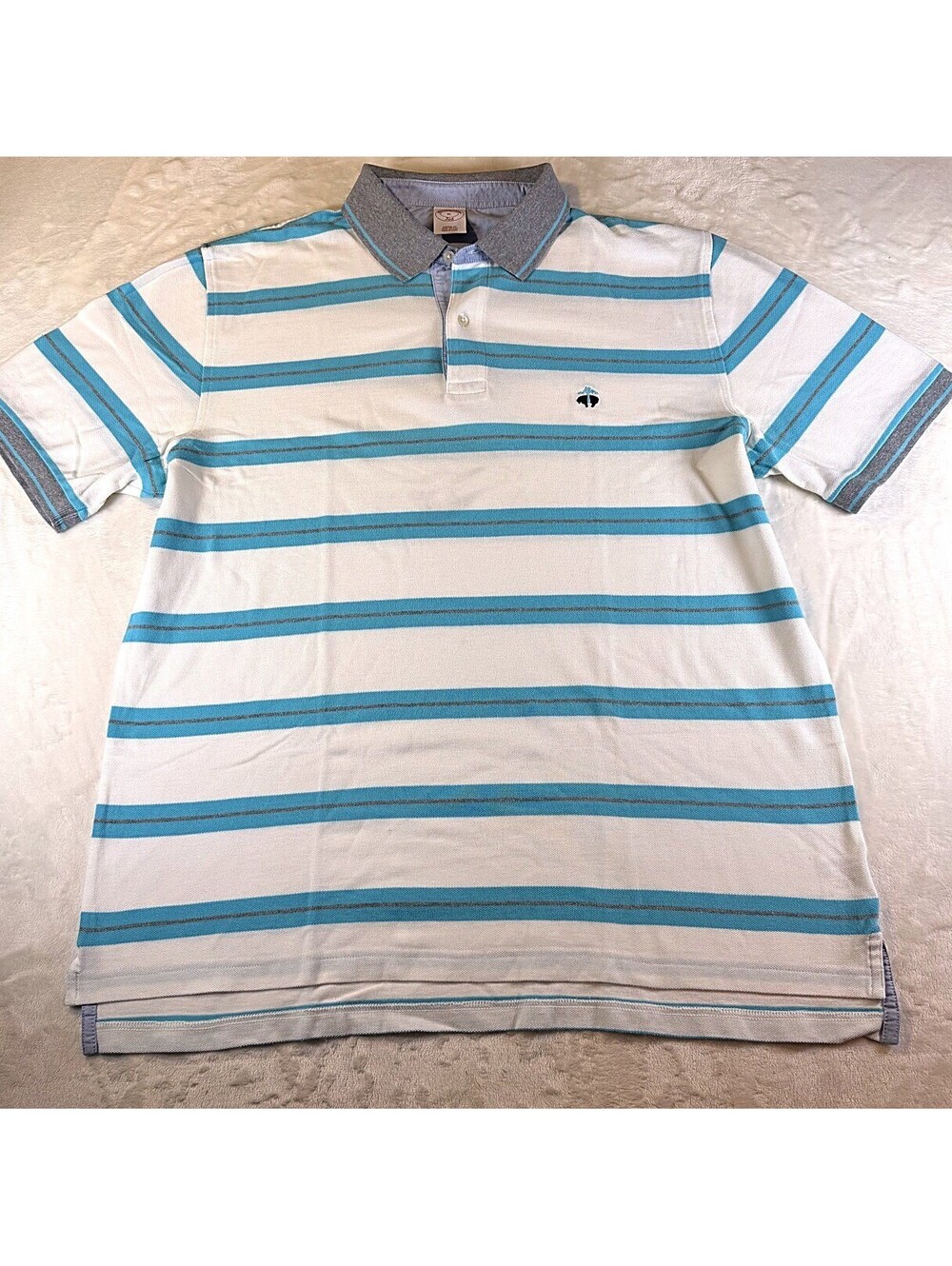Brooks Brothers 346 Mens XL White Turquoise Striped Polo Shirt
